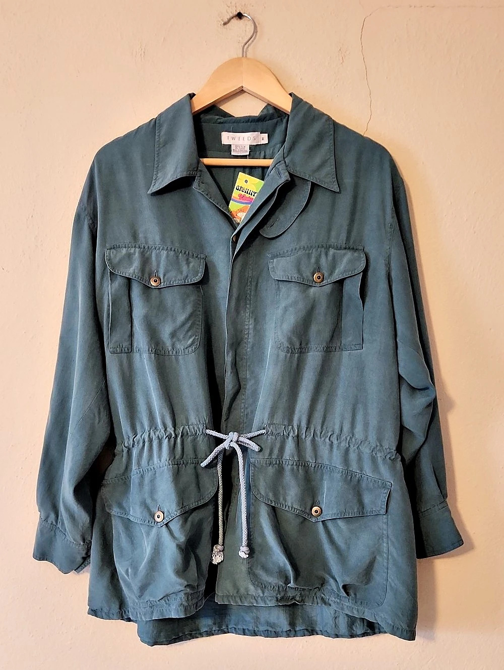Tweeds M Silk Utility Jacket in Greenish Blue Teal Size Medium